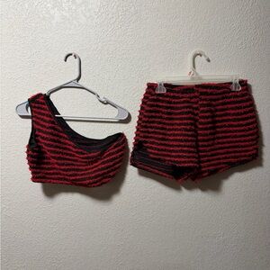Red and Black Striped Two-Piece Set
